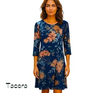 Anthropologie Tacera Navy Blue Floral Dress Size S